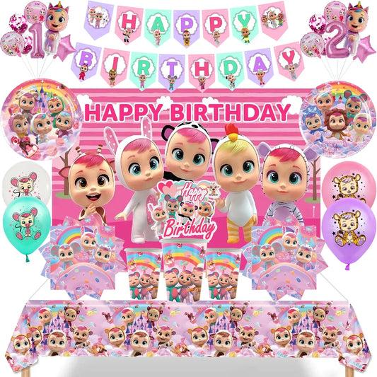 Cry Babiesed Birthday Party Decorations Tableware Set Paper Plates Balloon Banner Tablecloth Backdrop Baby Shower Party Supplies Good Vibrations