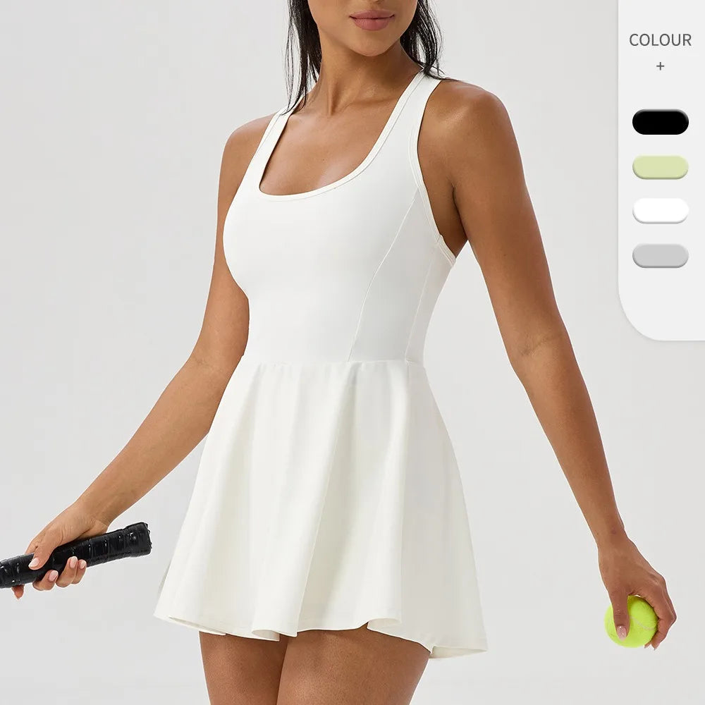 Women Summer Tennis Dress Breathable Quick-Dry Workout Dress Outdoor Sports Skirt Gym Yoga Short Dress Casual Athletic Skirt Good Vibrations