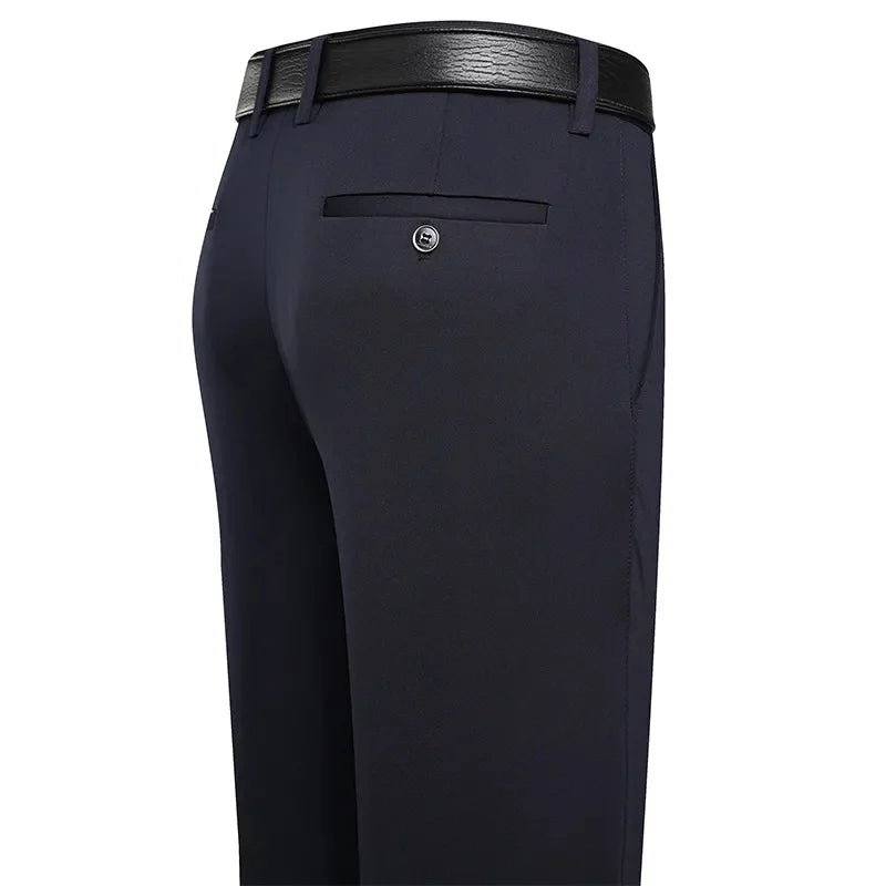 Suit Pants Men Business Casual Trousers Formal Dress Straight Pants Elastic Black Navy Blue Male Clothing Good Vibrations