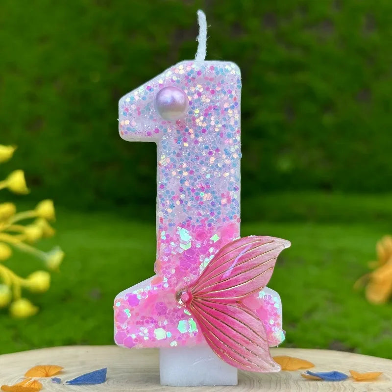 Digital Birthday Candles Party Decoration Birthday Pink Candles Sparkling Pink Beauty Fish Tail Wedding Boys Girls Gifts Number Good Vibrations
