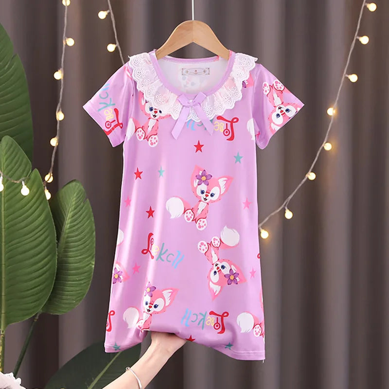 New Baby Girl Kuromi Nightgown Summer Children Short SLeeve Cartoon Nightdress Girls Clothing Children's Pajamas Dress 3-12T Good Vibrations
