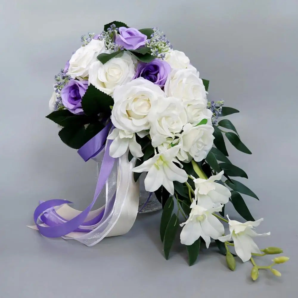 AYicuthia Realistic Wedding Bride Bouquet Hand Tied Flower Decoration Holiday Party Supplies Roses Wedding Flowers Good Vibrations