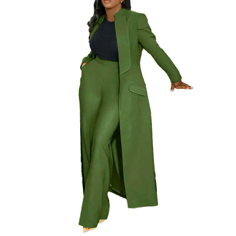 Women's Set Full Sleeve X-Long Blazer Coat+ Long Pant Suit 2025 Spring Streetwear Two 2 Piece Set Africa OL Work Outfits Good Vibrations