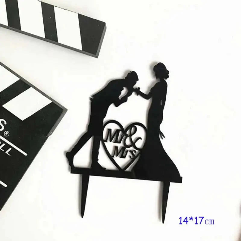 Wedding Cake Topper Bride Groom Mr Mrs Wedding Decorations Acrylic Black gold Cake Toppers Mariage Party Supplies Adult Favors Good Vibrations