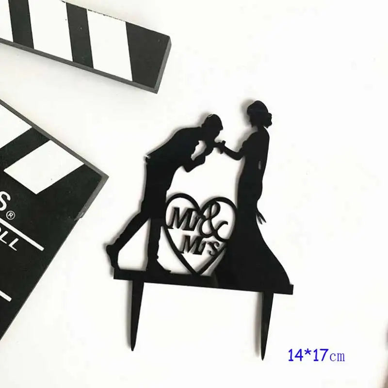 Wedding Cake Topper Bride Groom Mr Mrs Wedding Decorations Acrylic Black gold Cake Toppers Mariage Party Supplies Adult Favors Good Vibrations