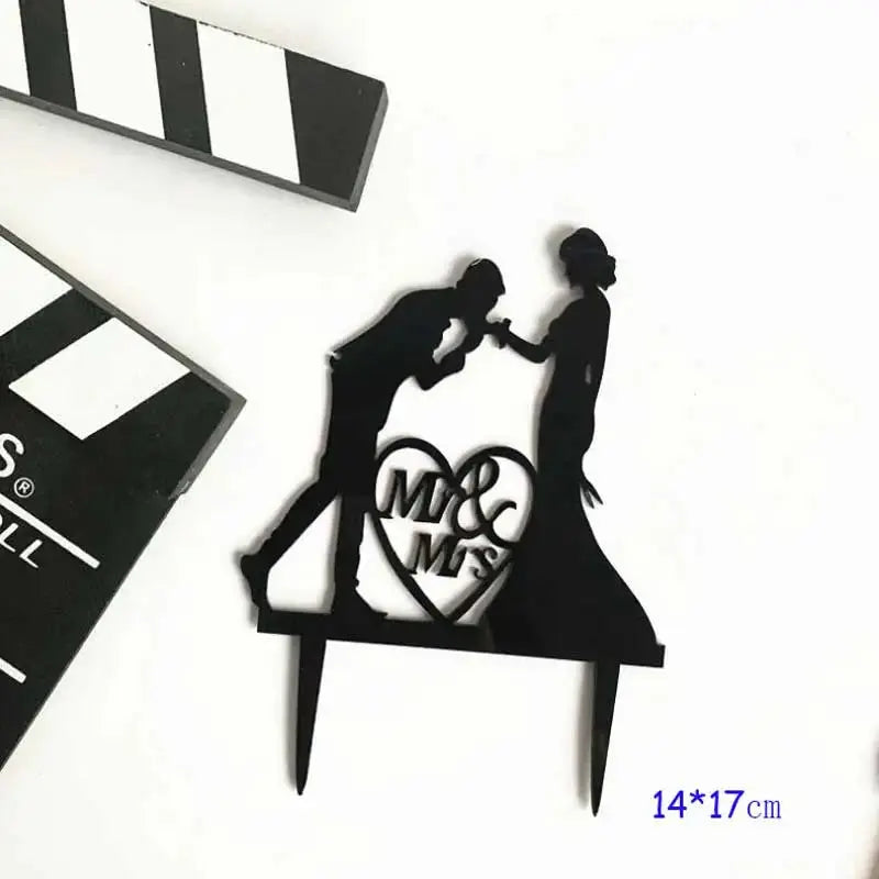 Wedding Cake Topper Bride Groom Mr Mrs Wedding Decorations Acrylic Black gold Cake Toppers Mariage Party Supplies Adult Favors Good Vibrations
