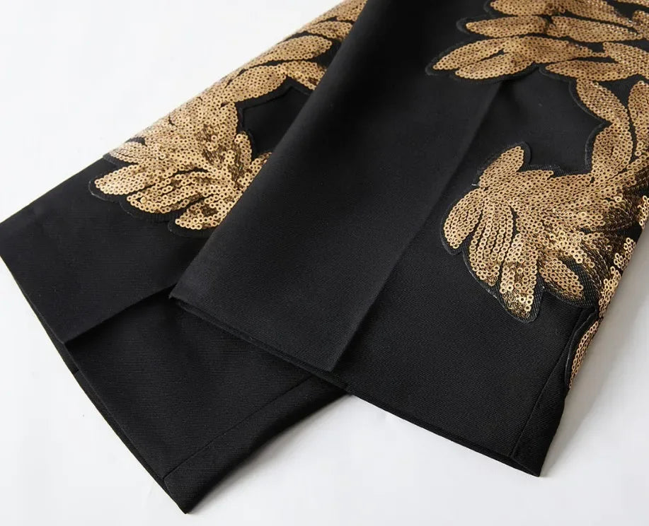 Men's Gold Sequin Applique Fashion Trend Suit Set High-Quality Casual Jacket And Western Pants Two-Piece Ensemble Good Vibrations