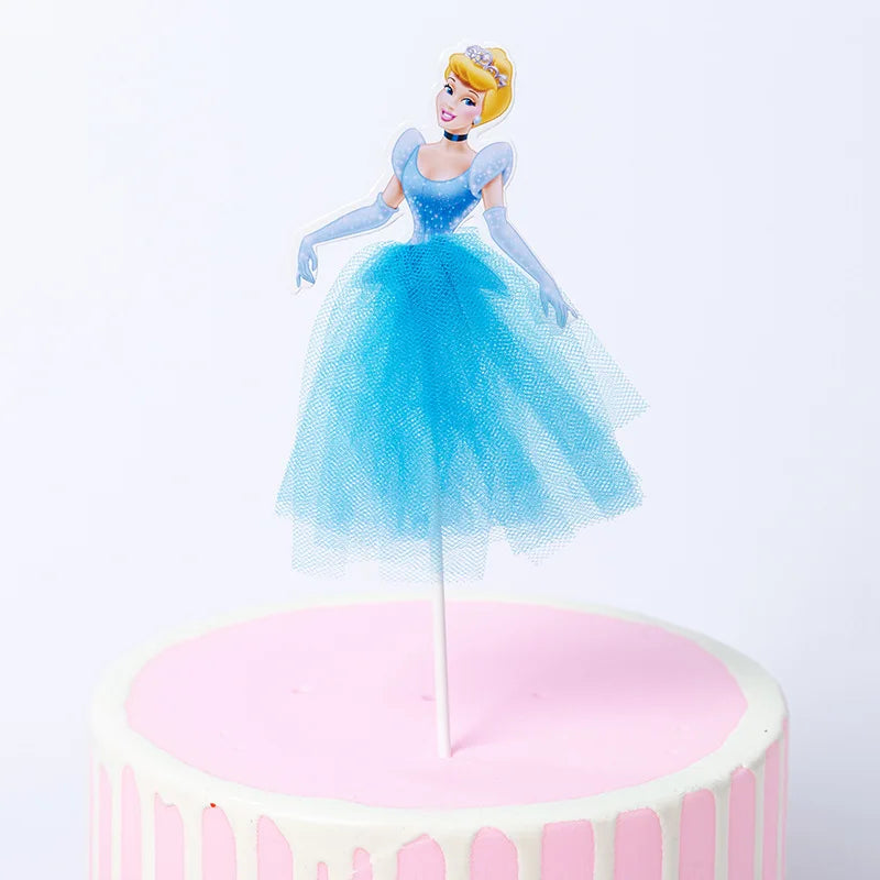 1pcs/lot Tangled Snow White Jasmine Princess Theme Birthday Party Girls Favor Decorate Tiana Beauty Beast Design Cupcake Toppers Good Vibrations