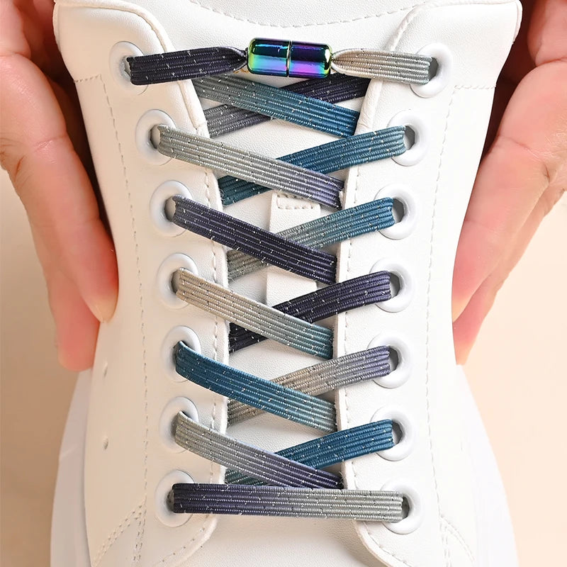 1Pair No Tie Shoe Laces Colorful Buckle Shoelaces Pearl Light Colorful Fashion Without Ties Elastic Laces Sneaker Kids Adult Good Vibrations