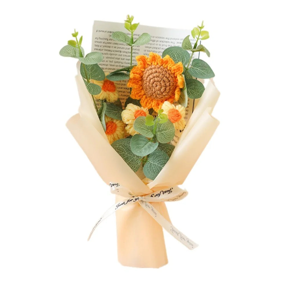Artificial Flower Crochet Bouquet Handmade Eternal Flower Sunflower Daisy Bouquet Anniversary Mothers Day Birthday Gift Good Vibrations
