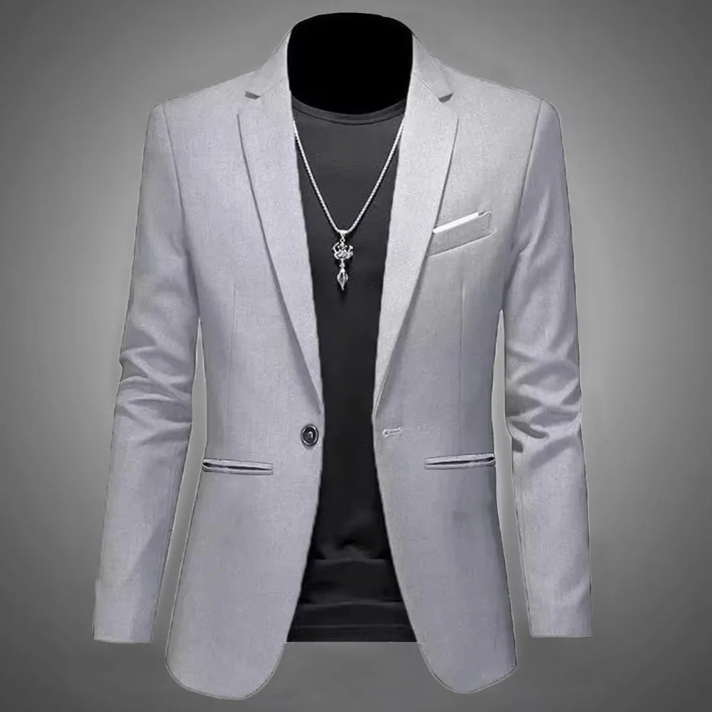 Men's Trendy Leisure Boutique Suit Jacket Autumn Casual Business Slim Fit Non-ironing Single Button Suit Solid Formal Blouse Good Vibrations
