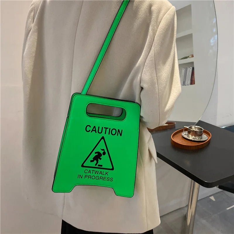 Novelty Stop Sign Purse Tote Pu Leather Handbags Women Fashion Caution Catwalk In Progress Crossbody Bag Messenger Purses Good Vibrations