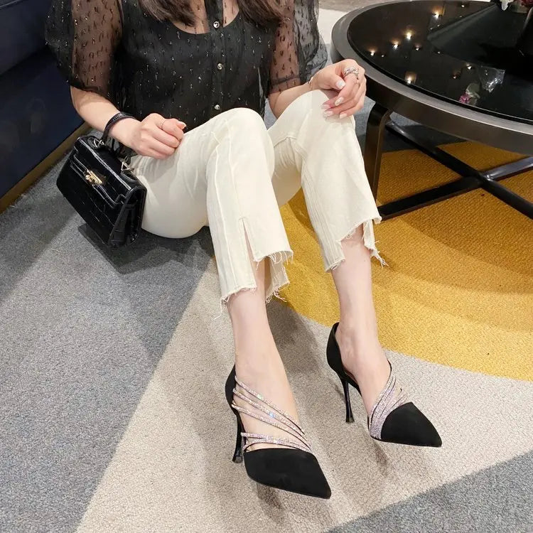 Women Evening Party High Heels New Pumps Elegant Ladies Pointed To Black Strappy Stripper Shoes for Women Good Vibrations