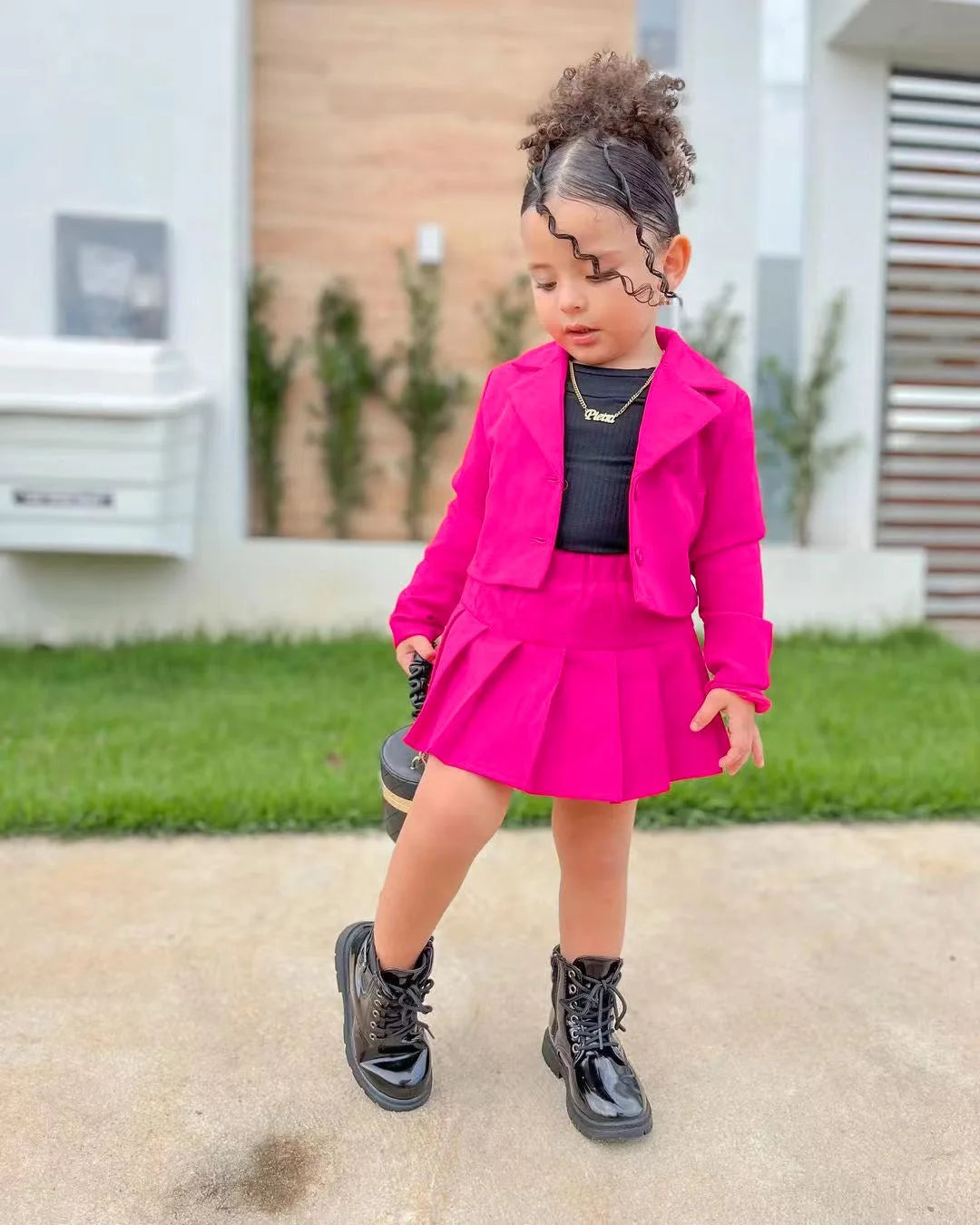 Toddler Girl Clothes 2pcs Set Girl's Coat Outfit Button Front Jacket & Skirt Set Toddler Kid's Clothing For Spring Autumn 2-8Y Good Vibrations