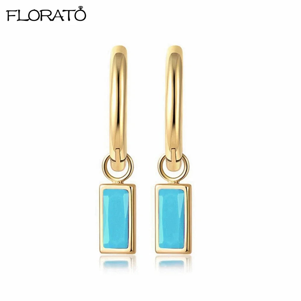 925 Sterling Silver Needle Summer Blue Earrings Trend 18K Gold Hoop Earrings for Women Fashion Puncture Jewelry Ear Accessories Good Vibrations