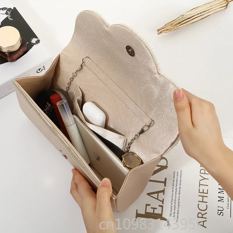 Pearl Clutch Purse Elegant Solid Color Shoulder Bag Cosmetic Phone Bag For Women Wedding Banquet Party Fashion Chic Good Vibrations