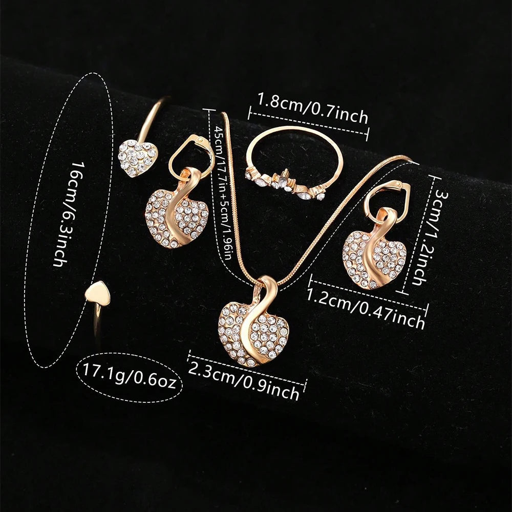 Women's Quartz Watch Gold Luxury Women Ring Necklace Earring Rhinestone Fashion Wristwatch Casual Ladies Watches Jewelry Set  Good Vibrations