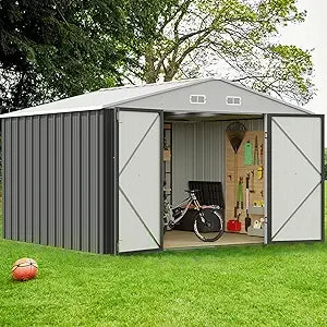 10x8 Foot Outdoor Metal Storage Shed with Lockable Door - Waterproof Garden Shed for Backyard and Patio Tools Good Vibrations