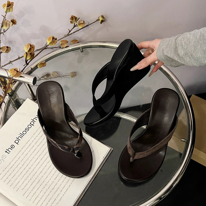 Wedges Women Slippers High Heels Clip Toe Fashion Shoes Designer Woman's Sandals Summer 2025 Flip Flops New Sandalias De Mujer Good Vibrations