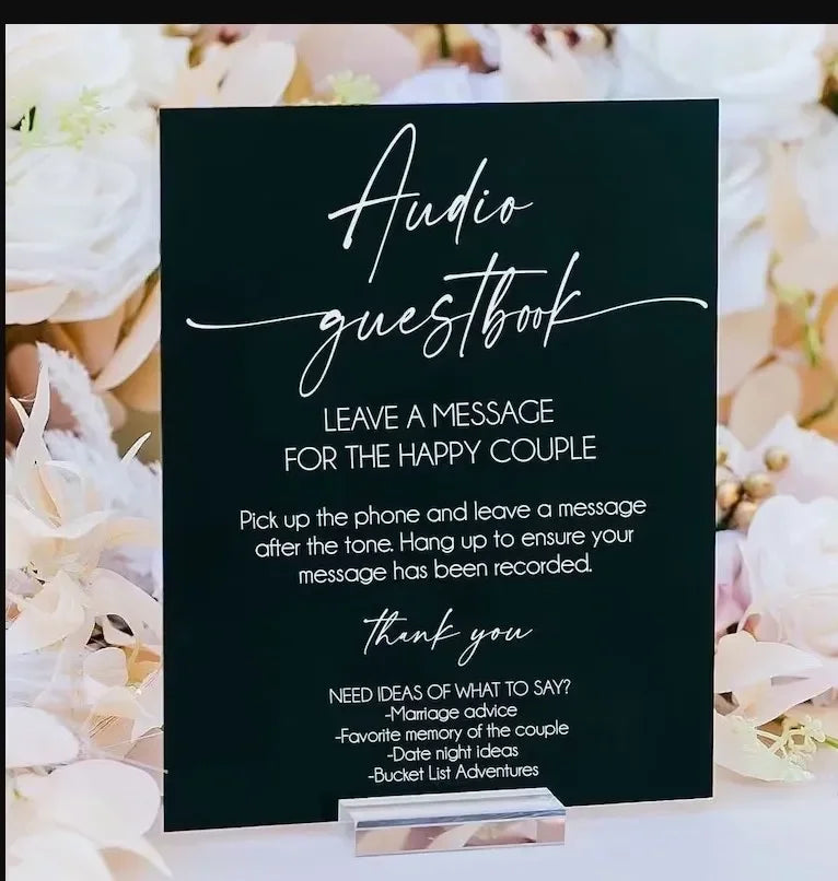 Audio Guestbook Pick Up The Phone Leave A Message For The Newlyweds Clear Glass Look Acrylic Wedding Sign, Guest Book Lucite Good Vibrations