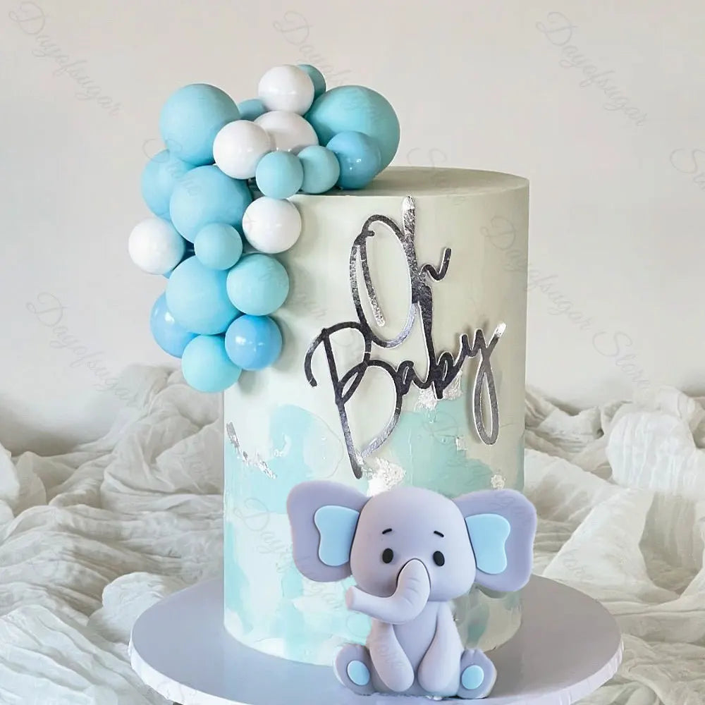 1 Set Elephant Cake Toppers White Blue Cake Balls Baby Blue Elephant Cake Topper for Happy Birthday Baby Shower Cake Decor Favor Good Vibrations