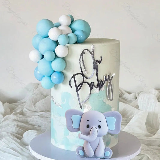 1 Set Elephant Cake Toppers White Blue Cake Balls Baby Blue Elephant Cake Topper for Happy Birthday Baby Shower Cake Decor Favor Good Vibrations