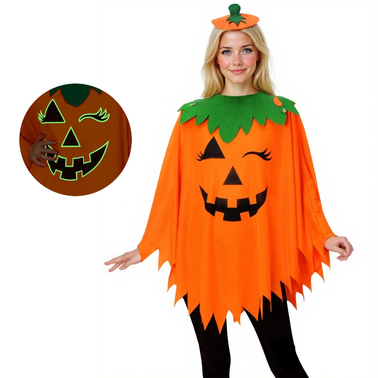Halloween Party Adult Children's Pumpkin Costume Cloak Girl Pumpkin Shawl Boy Pumpkin Hat Headband Set Holiday Dress Up Cosplay Good Vibrations