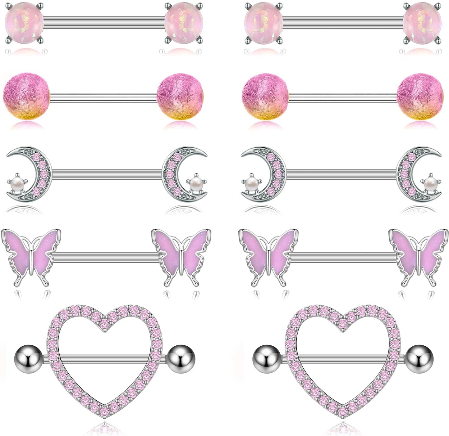 Mixed-style Sexy Nipple Rings Sets Heart Butterfly Dangle Nipple Piercing Bulk for Women Stainless Steel Cute Cat Shield Barbell Good Vibrations Adult Super Store