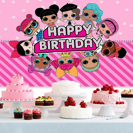 Girl Surprise Theme Backdrop Cute Shiny Doll Birthday Party Decoration Pink Latex Balloon Disposable Tableware Plate Cake Topper Good Vibrations