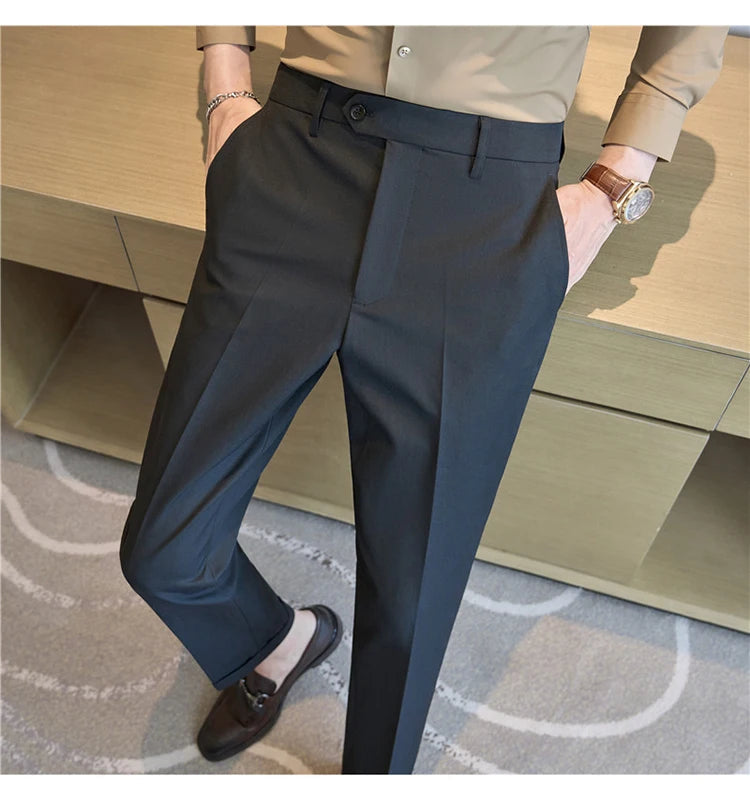 Men Suit Pants 2025 Elastic Slim Fit Formal Dress Pants Solid Casual White Trousers Pantalon Homme Wedding Party Men Clothing Good Vibrations