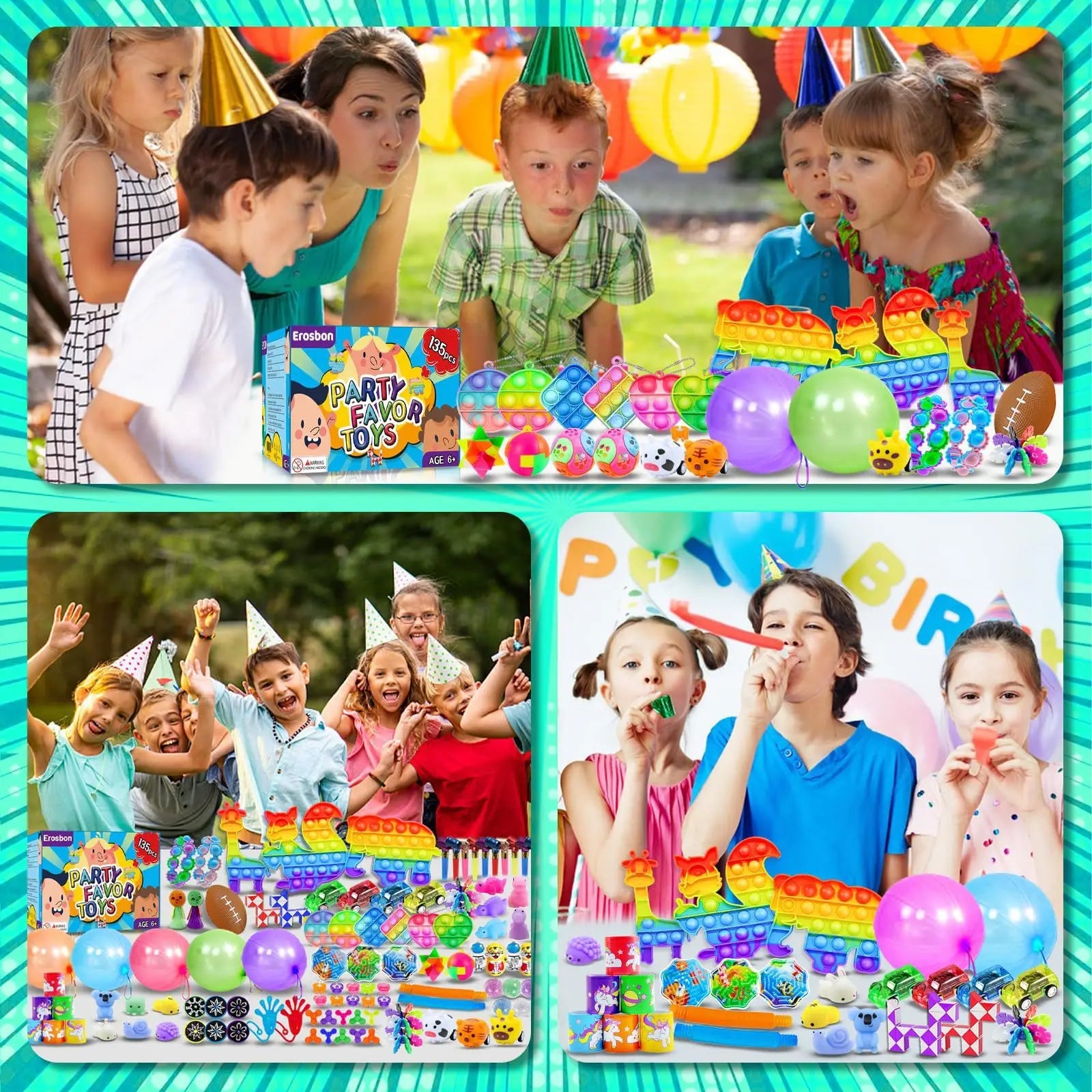 117/124/135pc Kids Birthday Pinata Toys Snap Bracelets Push Bubble Fidget Toys Carnival Prize Pinata Filler Bulk Toys Kids Gifts Good Vibrations