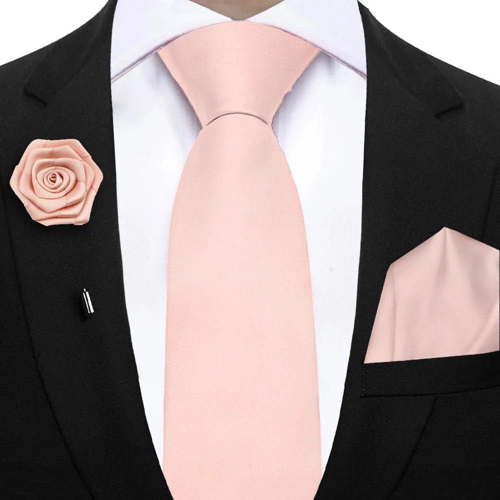 Mens Ties Set Sage Green Pink Grey Brown NeckTie Pocket Square Brooch Wedding Tie Suit Accessories Fit Group Holiday Party