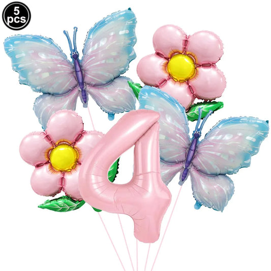 Butterfly Balloons 5th Birthday Decor for Girls Pink Butterfly Foil Balloons for Butterfly Themed Party Wedding Birthday Decors Good Vibrations