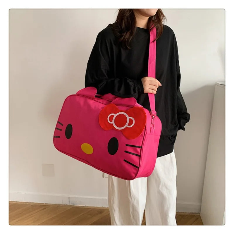 New Sanrio Cartoon Hello Kitty Duffle Bag Large Capacity Cartoon Student Handbag Short Trip Bag Girl's Handbody Bag Good Vibrations