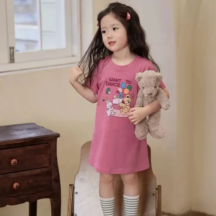 Girls' dress, summer children's casual western-style short sleeved one-piece princess dress, little girls' children's clothing Good Vibrations