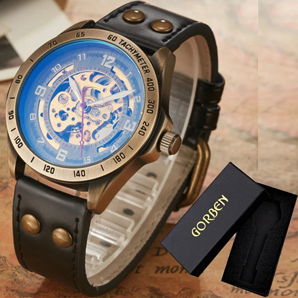 Wrist Watch For Men Waterproof Automatic Mechanical Watch Men's watch Retro montre homme with Genuine Leather relogio masculino Good Vibrations