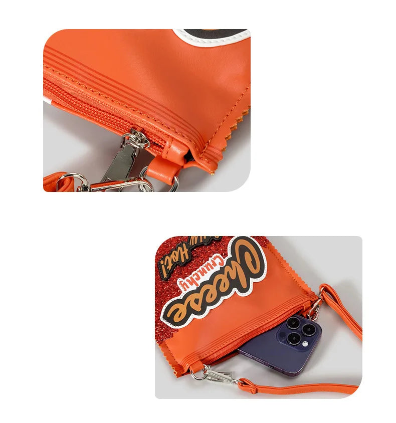 Unique Cheese Crunchy Bags Women Purses and Handbags Snacks Chips Ladies Crossbody Bag Girls Mini Clutch Bags Novelty Purses Good Vibrations