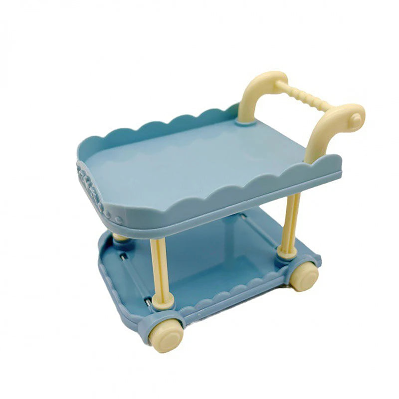 Cute Doll House Decoration Toy 1:12 Mini Trolley Dining Cart Dollhouse Storage Shelf Kitchen Model Ornaments Furniture Accessory Good Vibrations