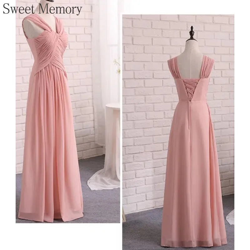 Customized Chiffon Dusty Pink Bridesmaid Dress Wedding Party Gowns Sweet Memory Bride Robes Formal Gowns For Long Prom Dresses