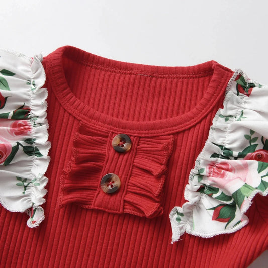 Newborn Infant Baby Girl Spring Autumn 3PCS Clothes Set Knitted Long Sleeve Bodysuit Top + Floral Printed Pants + Bow Headband Good Vibrations