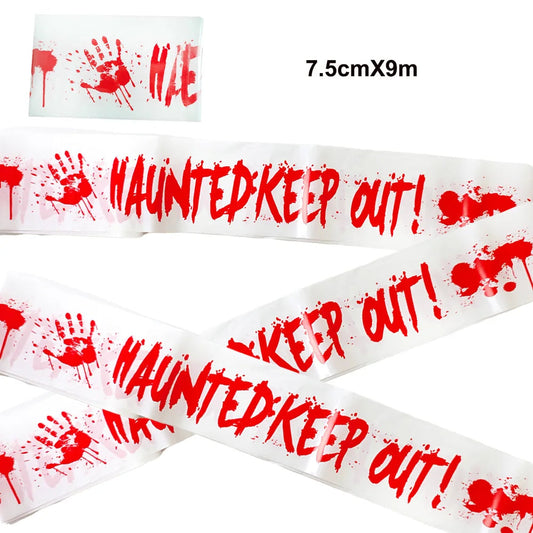 Halloween Theme Decor Horror Bloody Background Banner Warning tape Hanging Decor Spiral Swirl Happy Halloween Party Decor Good Vibrations