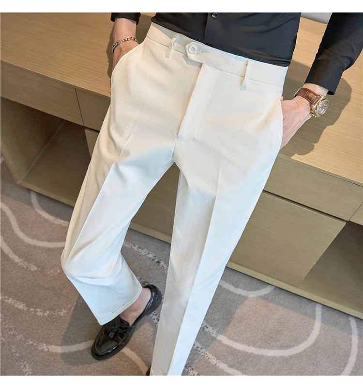 Men Suit Pants 2025 Elastic Slim Fit Formal Dress Pants Solid Casual White Trousers Pantalon Homme Wedding Party Men Clothing Good Vibrations