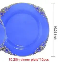 10pcs Disposable Cutlery Clear Blue Plastic Dinner Plate Gold Plastic Silver Cutlery Cup Napkin Set Birthday Decorations Good Vibrations