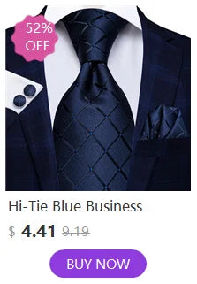 Hi-Tie Blue Business Solid 100% Silk Men's Tie NeckTie 8.5cm Ties for Men Formal Luxury Wedding High Quality Gravata Good Vibrations