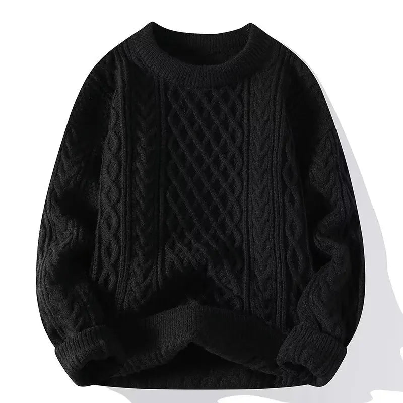 Thickening Winter Men's Round Neck Thickened Sweater Knitted Pullover Solid Color Long Sleeved Casual Daily Warm Coat Good Vibrations