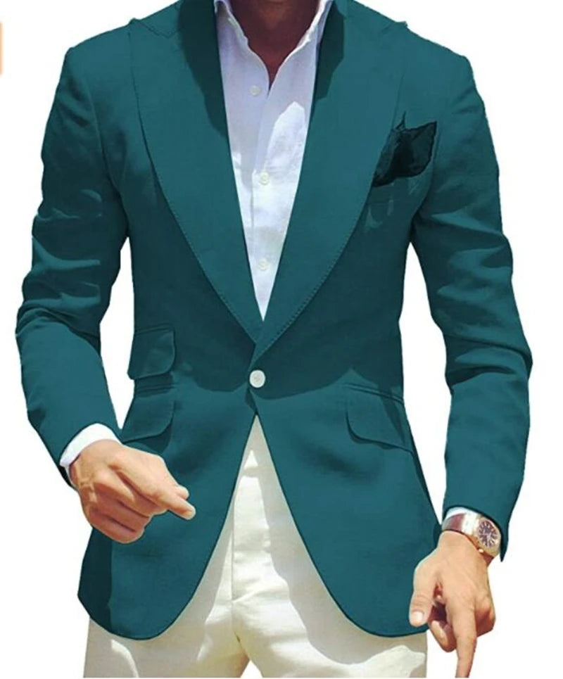 Pink Blazer for Men Peak Lapel Single Breasted Dinner Jacket Elegant Smoking Slim Fit Suit One Coat for Wedding/Business