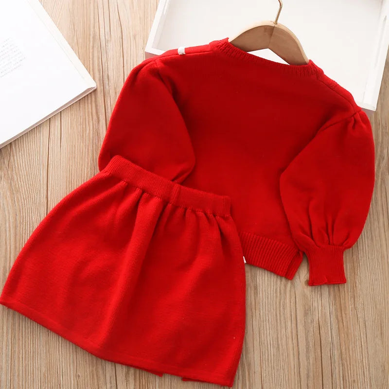Girls Clothing Set 2-piece Long sleeved Sweater Set Autumn/Winter Sweatshirt+Skirt Set Childrens Clothing for the Start of Schoo Good Vibrations
