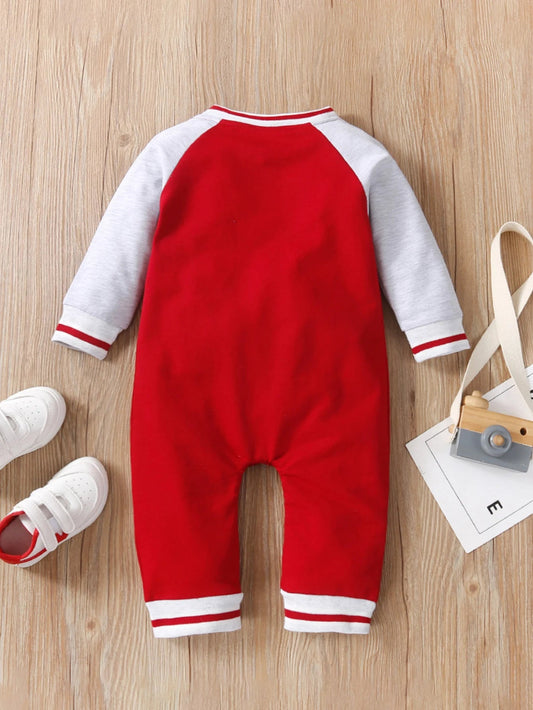 Fashionable letter printed long sleeved round neck cute and personalized baby boy jumpsuit Good Vibrations