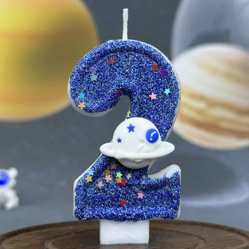 Number Birthday Candles Cake Party Decoration Birthday Candles Planet Universe Blue Boys and Girls Number0-9 Star Blue Party
