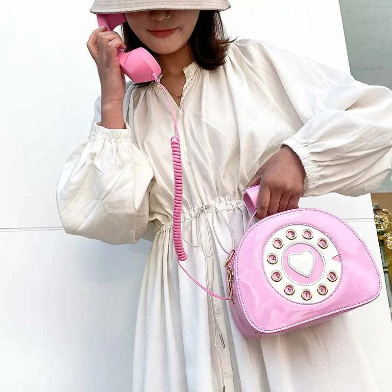 Women's Creative Shoulder Bag Telephone Shaped Crossbody Bag Retro PU Leather Designer Sweet Girl Phone Purses and Small Handbag Good Vibrations